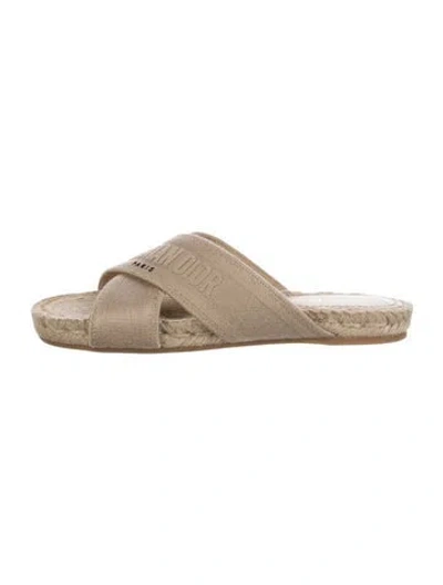 Pre-owned Dior Canvas Graphic Print Slides In Neutrals