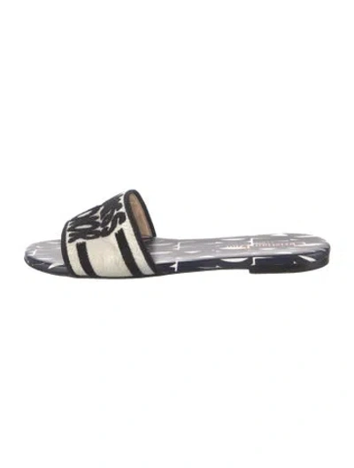 Pre-owned Dior Canvas Graphic Print Slides In Neutrals
