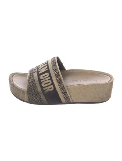 Pre-owned Dior Canvas Graphic Print Slides In Neutrals