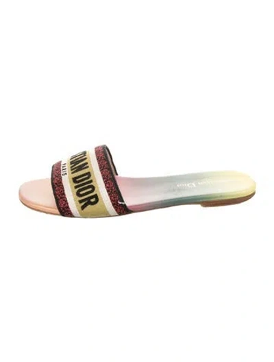 Pre-owned Dior Canvas Graphic Print Slides In Orange/yellow
