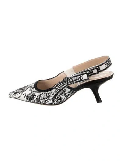 Pre-owned Dior Canvas Graphic Print Slingback Pumps In Black