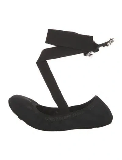 Pre-owned Dior Canvas Grosgrain Trim Ballet Flats In Black
