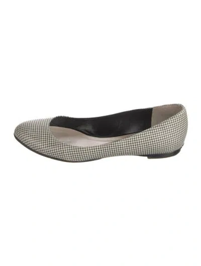Pre-owned Dior Canvas Houndstooth Print Ballet Flats In Black/white