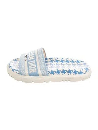 Pre-owned Dior Canvas Houndstooth Print Slides In Blue