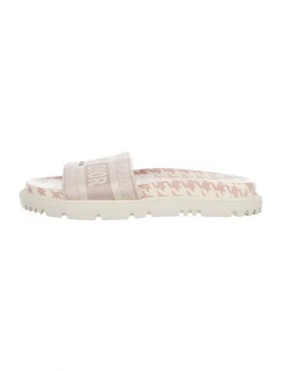 Pre-owned Dior Canvas Houndstooth Print Slides In Grey/neutrals