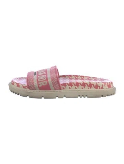 Pre-owned Dior Canvas Houndstooth Print Slides In Pink