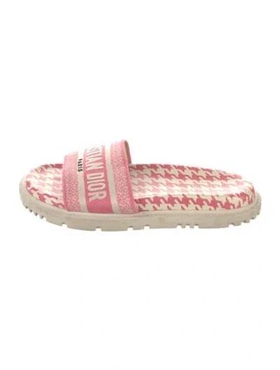 Pre-owned Dior Canvas Houndstooth Print Slides In Pink