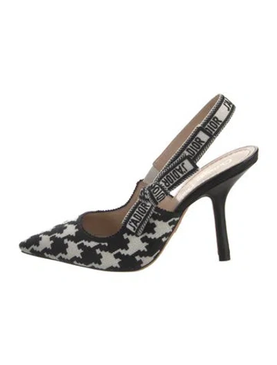 Pre-owned Dior Canvas Houndstooth Print Slingback Pumps In Black