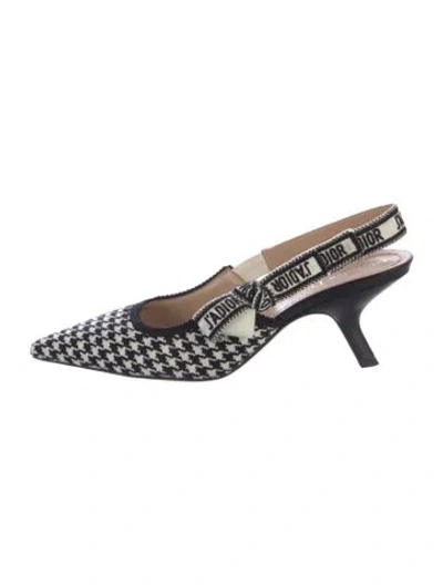 Pre-owned Dior Canvas Houndstooth Print Slingback Pumps In Black