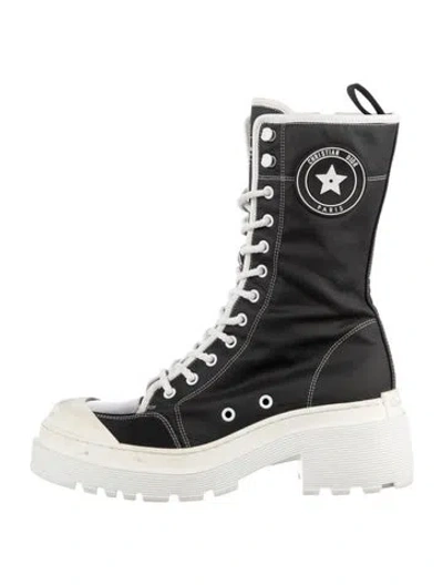Pre-owned Dior Canvas Lace-up Boots In Black