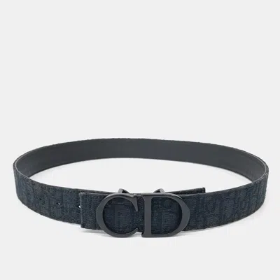 Pre-owned Dior Canvas Leather Black Oblique Reversible Belt