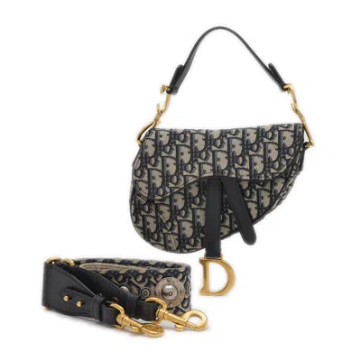 Pre-owned Dior Canvas Leather Saddle Bag Shoulder Bag () In Blue