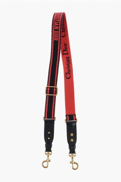 Dior Canvas Logoed Shoulder Strap With Leather Trims In Red
