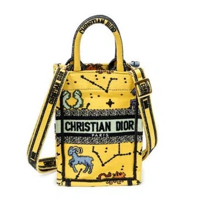 Pre-owned Dior Canvas Mini Book Tote Phone Bag In Yellow