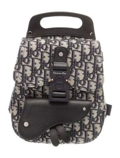 Pre-owned Dior Canvas Oblique Jacquard Saddle Backpack Mini In Black/blue/grey