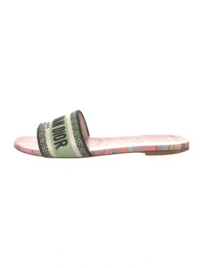 Pre-owned Dior Canvas Patterned Slides In Green