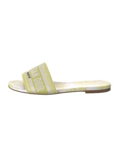 Pre-owned Dior Canvas Patterned Slides In Green/white