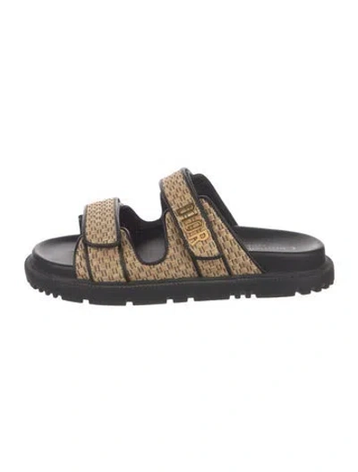 Pre-owned Dior Canvas Patterned Slides In Neutral