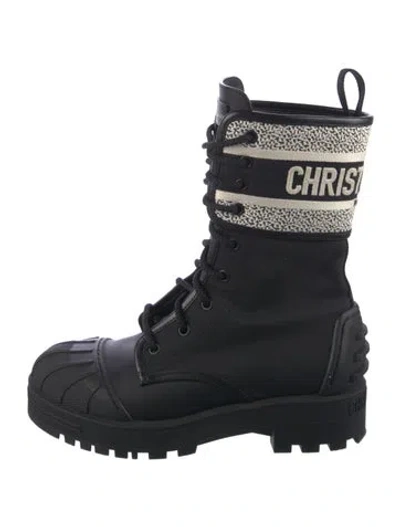 Pre-owned Dior Canvas Printed Combat Boots In Black