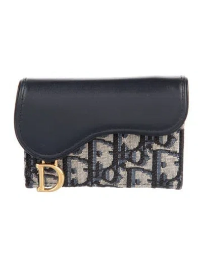 Pre-owned Dior Canvas Printed Compact Wallet In Blue