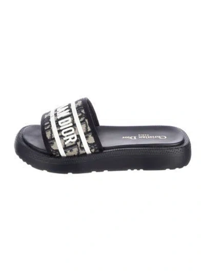 Pre-owned Dior Canvas Printed Slides In Black