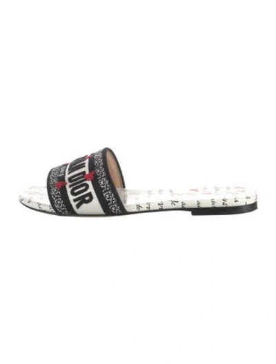Pre-owned Dior Canvas Printed Slides In Black