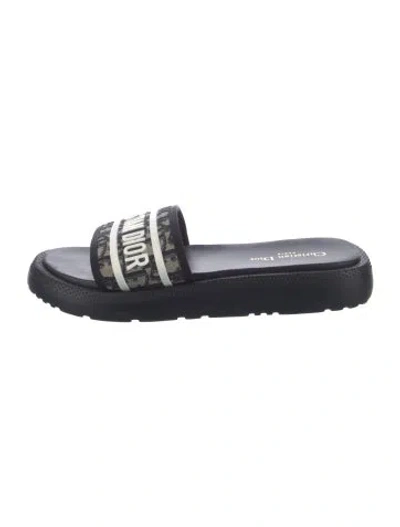 Pre-owned Dior Canvas Printed Slides In Blue