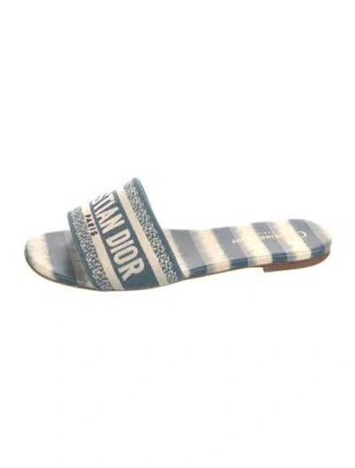Pre-owned Dior Canvas Printed Slides In Blue