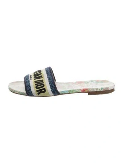 Pre-owned Dior Canvas Printed Slides In Blue