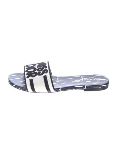 Pre-owned Dior Canvas Printed Slides In Blue