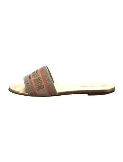 Pre-owned Dior Canvas Printed Slides In Gold