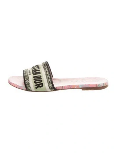 Pre-owned Dior Canvas Printed Slides In Green