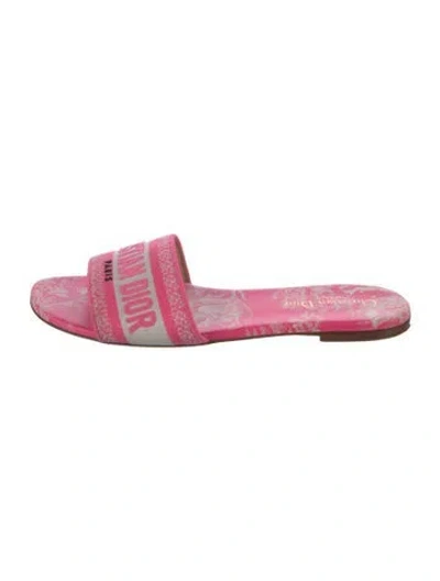 Pre-owned Dior Canvas Printed Slides In Pink