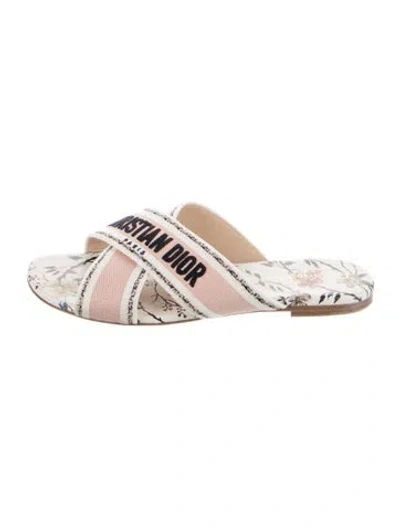Pre-owned Dior Canvas Printed Slides In Pink