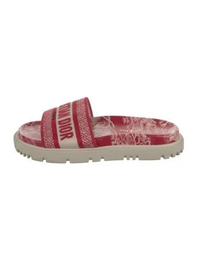 Pre-owned Dior Canvas Printed Slides In Red