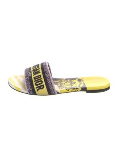 Pre-owned Dior Canvas Printed Slides In Yellow