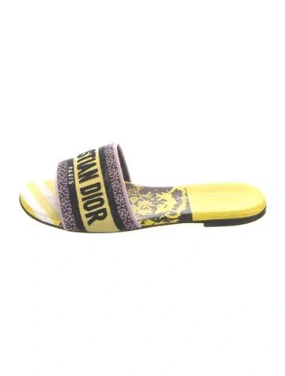 Pre-owned Dior Canvas Printed Slides In Yellow