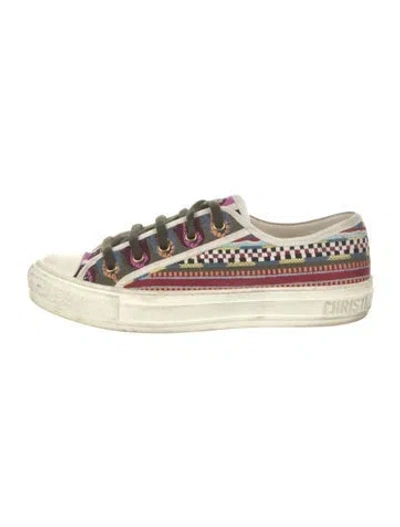Pre-owned Dior Canvas Printed Sneakers In Burgundy