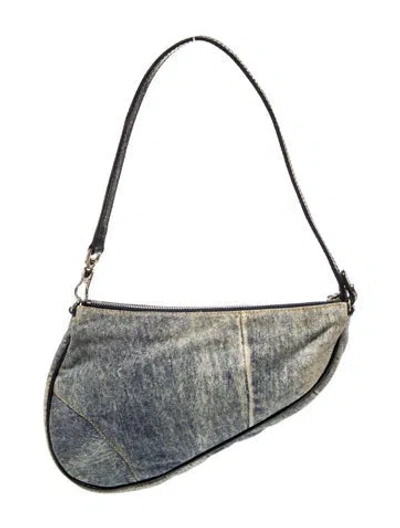 Pre-owned Dior Canvas Saddle Pochette In Blue