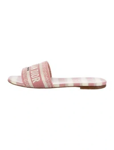 Pre-owned Dior Canvas Striped Slides In Pink