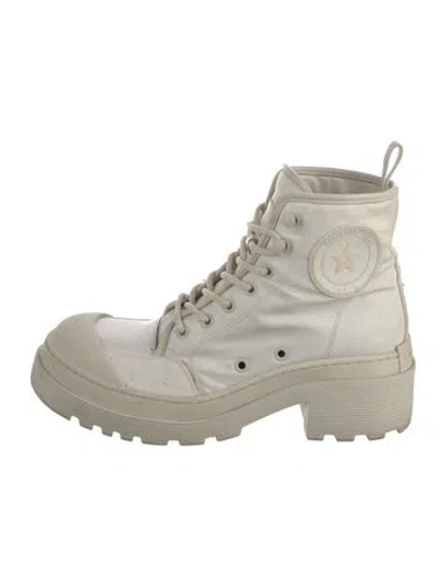 Pre-owned Dior Canvas Whipstitch Trim Combat Boots In White