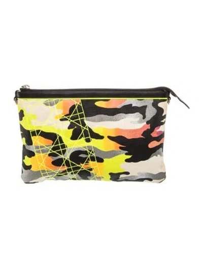 Pre-owned Dior Canvas X Anselm Reyle Camouflage Clutch In Yellow
