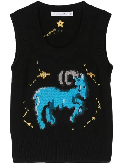 Pre-owned Dior Capricorn Zodiac Knitted Top In Black