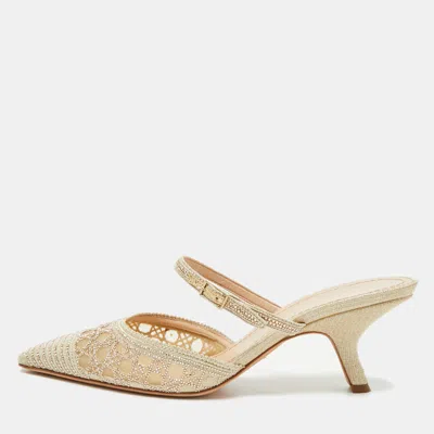 Pre-owned Dior Capture Size 39.5 Gold Mesh Cannage Crystal Embellished Mules