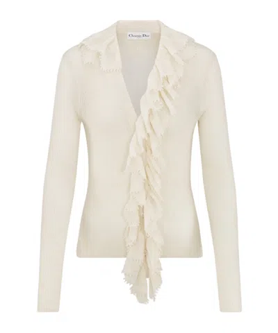 Dior Cardigan With Removable Ruched Collar In White