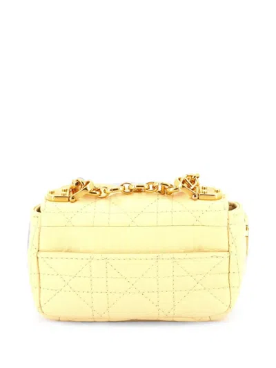 Pre-owned Dior Caro Bag Cannage Quilt Calfskin Micro Shoulder Bag In Yellow