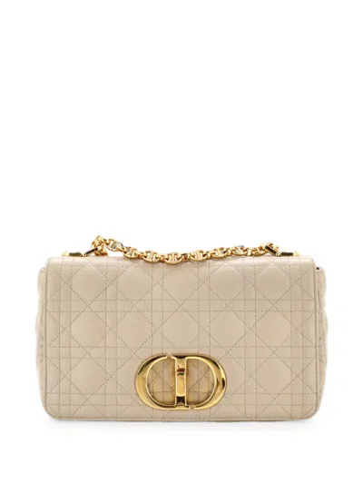 Pre-owned Dior Caro Bag Cannage Quilt Calfskin New Medium Shoulder Bag In Neutrals