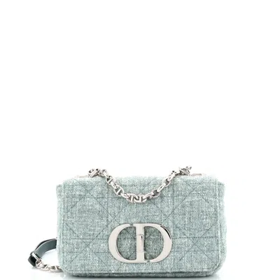 Dior Caro Bag Macrocannage Quilt Linen Small In Green
