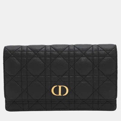 Pre-owned Dior Caro Canage Chain Wallet Black Leather