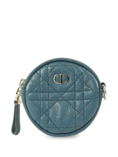 Pre-owned Dior Caro Cannage Coin Purse In Blue